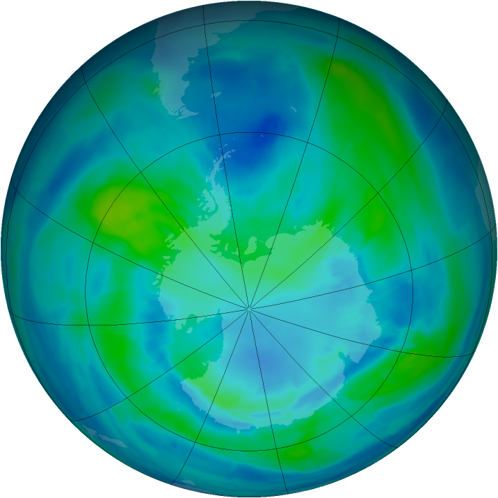 Antarctic ozone map for 09 April 2014